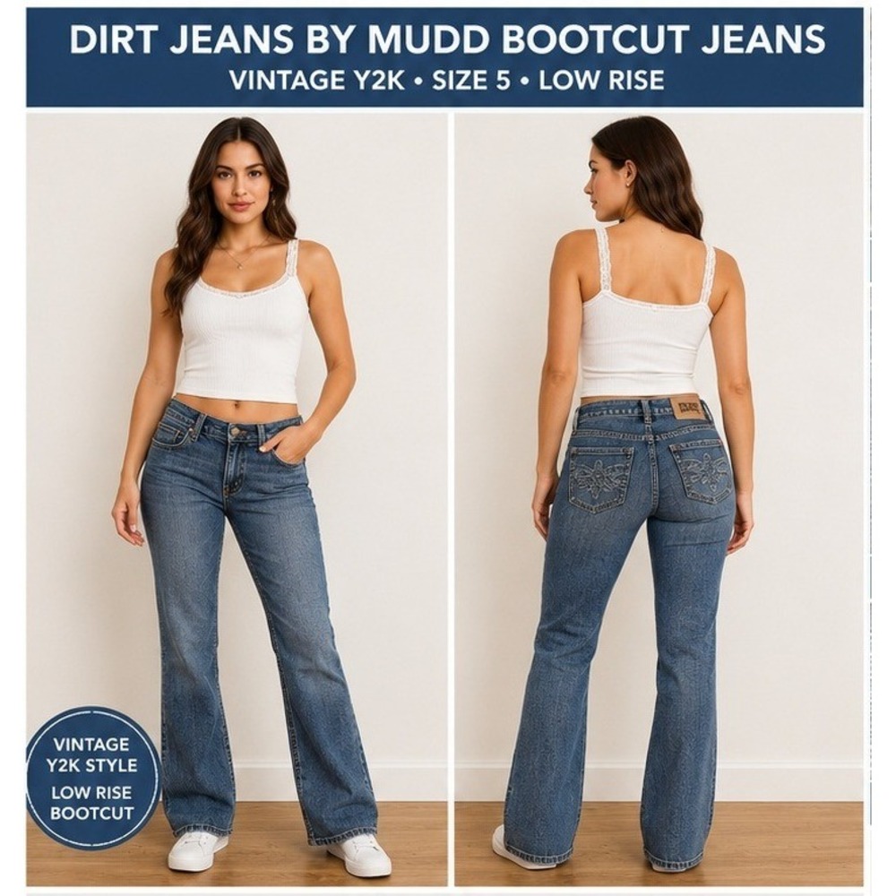 Dirt Jeans Bootcut Women 5 Y2K Boho Embroidered Rhinestone Medium Wash Denim